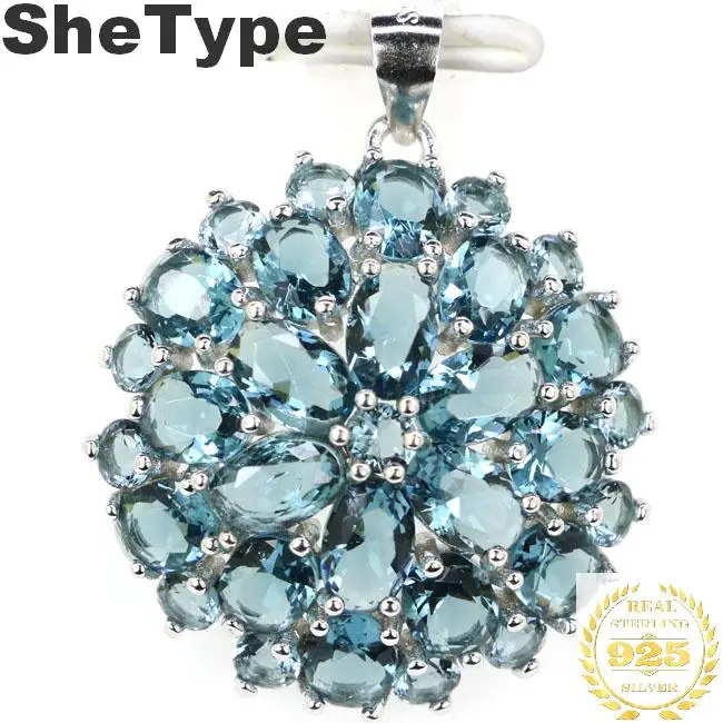 

30x25mm Beautiful Round Shape 4.3g Created London Blue Topaz Gift For Sister 925 Solid Sterling Silver Pendant