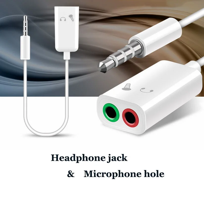 WHOLESALE 50PCS LOT 3 5mm Double Jack Headphone Splitter Audio Adapter 2 In 1 Headphone Jack Microphone Hole for Moblie Phone