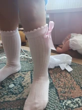 Calcetines de algodón suave para niños pequeños, pajarita grande chicas hasta la rodilla, largo, encaje, ropa de bebé, venta al por mayor