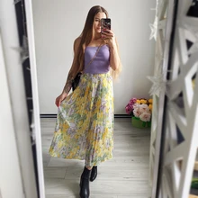 REALEFT-faldas largas plisadas con estampado Floral para mujer, faldas largas de tul, de cintura alta, sueltas, para primavera y verano, 2021