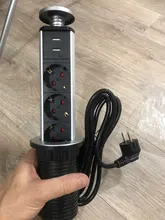 COSWALL para POP 3 hembra 2 puerto de carga USB de la Mesa de cocina toma para escritorio retráctil enchufe de la UE de cuerpo de aluminio de fondo azul