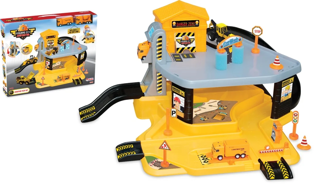 

Grandpa Construction Site Garage Set for Children 3 Years and Over,Raw Material Suitable for Children's Health,2 Metal Cars