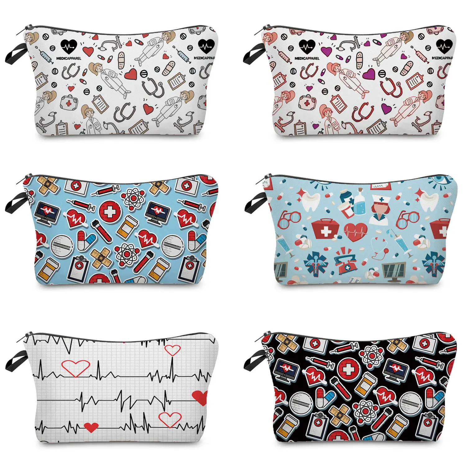 Cosmetic Bag Nurse Pattern Pharmacy ECG Printed Female Fashion Small Toiletry Storage