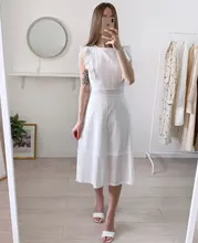 VITIANA-vestido Midi informal para mujer, vestido largo Midi liso en blanco y azul con encaje, sin mangas, elegante para fiesta de verano, 2018