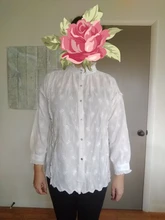 Shirt Blouse Embroidery Beige Collar Ruffles Japanese-Style Boutique Hollow-Out Cotton