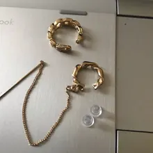 VKME-pendientes coreanos de perlas y cadenas doradas para mujer, aretes con Clip, cadena, borla, mariposa, geometría, 2021