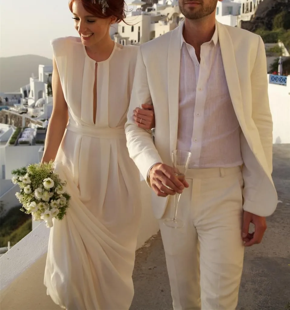 Abito In Lino Avorio Abito Da Sposo Su Misura Dall'Aspetto Affilato Da Uomo Blazer In Lino Bianco Sporco Abiti In Lino Da Uomo Per Smoking Da Sposa Pe
