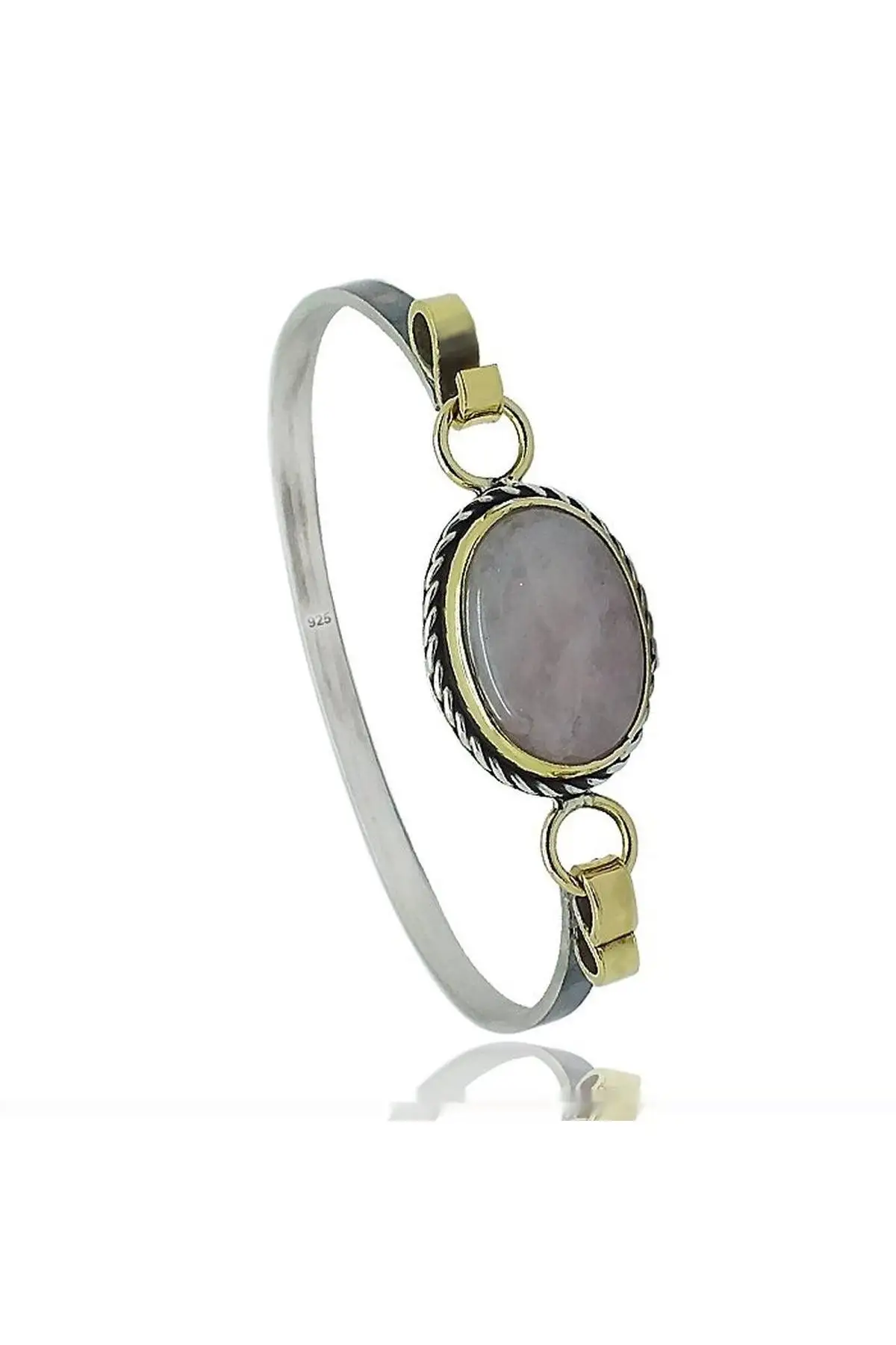 

Silver Pink Quartz Stone Handcuff Bracelet