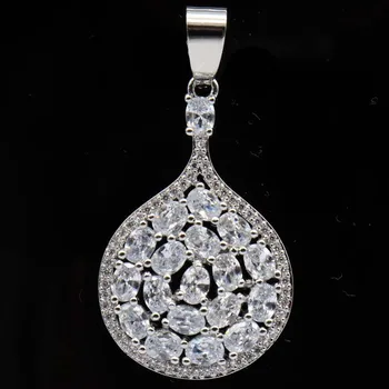 

40x21mm Gorgeous Long Created White Sapphire White CZ Gift For Ladies Silver Pendant