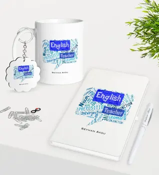 

Personalized English Teacher Mug Keychain White Notebook Pen Gift Set-4