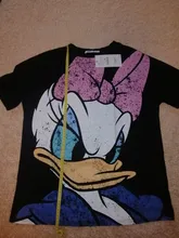 Black T-Shirt Daisy Duck Cartoon Print Sweet Women Cute Disney Fashion Tee-Tops Pullover