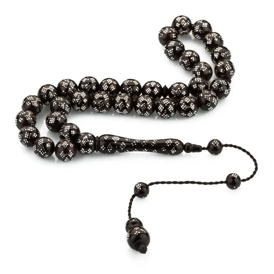 

Kuka Silver Embroidered Rosary Men Sphere Cut Rosary Arabic Tasbih Bead Tassel Made in Turkey