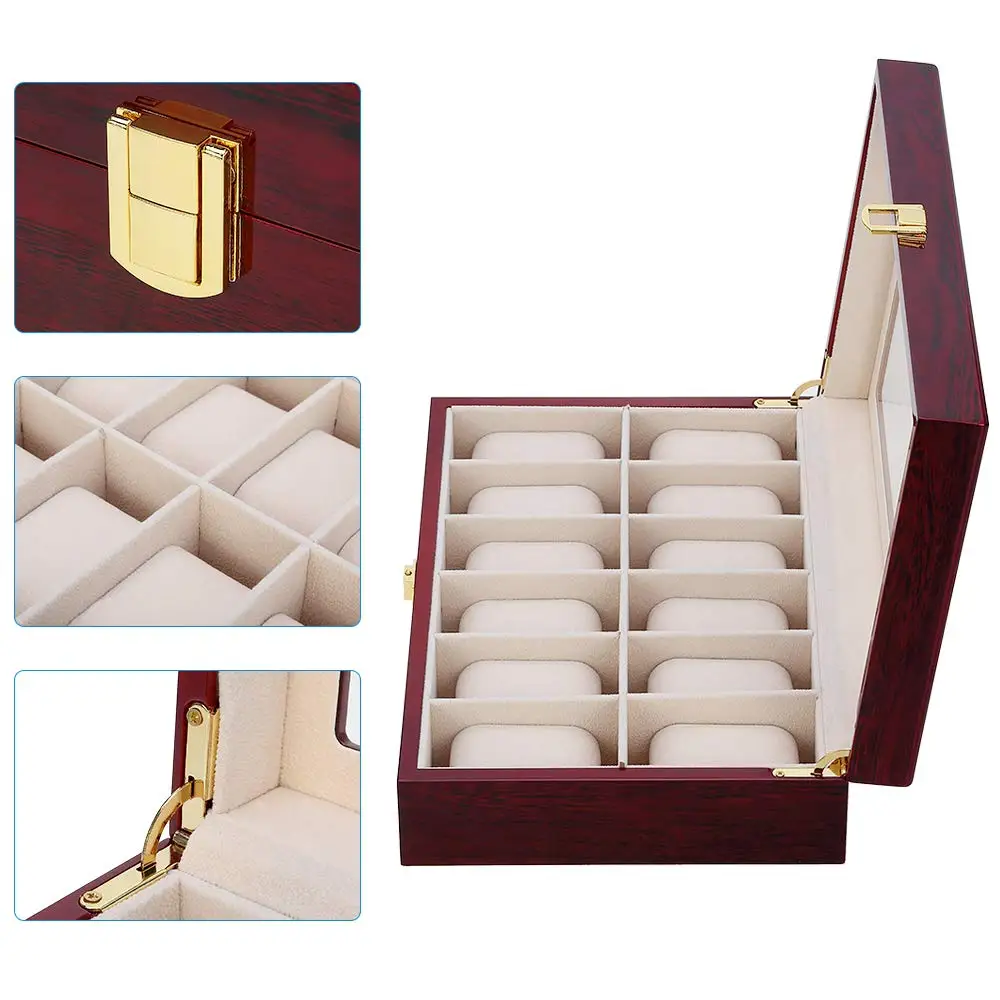 Sewroro Organizador de joyas transparente Caja de reloj de madera con 3  ranuras para relojes, caja de regalo de pulsera, caja de exhibición de  reloj