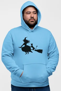 

Angemiel Wear Süpürgeye Overlapping Witch And Cat Blue Men 'S Hooded Sweatshirt