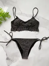 Bandage Swimwear Bikini Biquini Bathing-Suit Beachwear Mini Thong Push-Up Shiny Micro