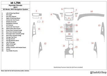 

Interior trim for Hyundai Sonata 2011-UP. Set L794.