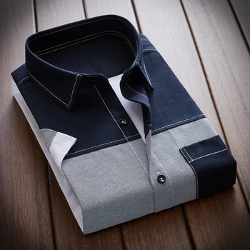

Men's fashion 2020 cotton short-sleeved shirt patchwork men business casual
