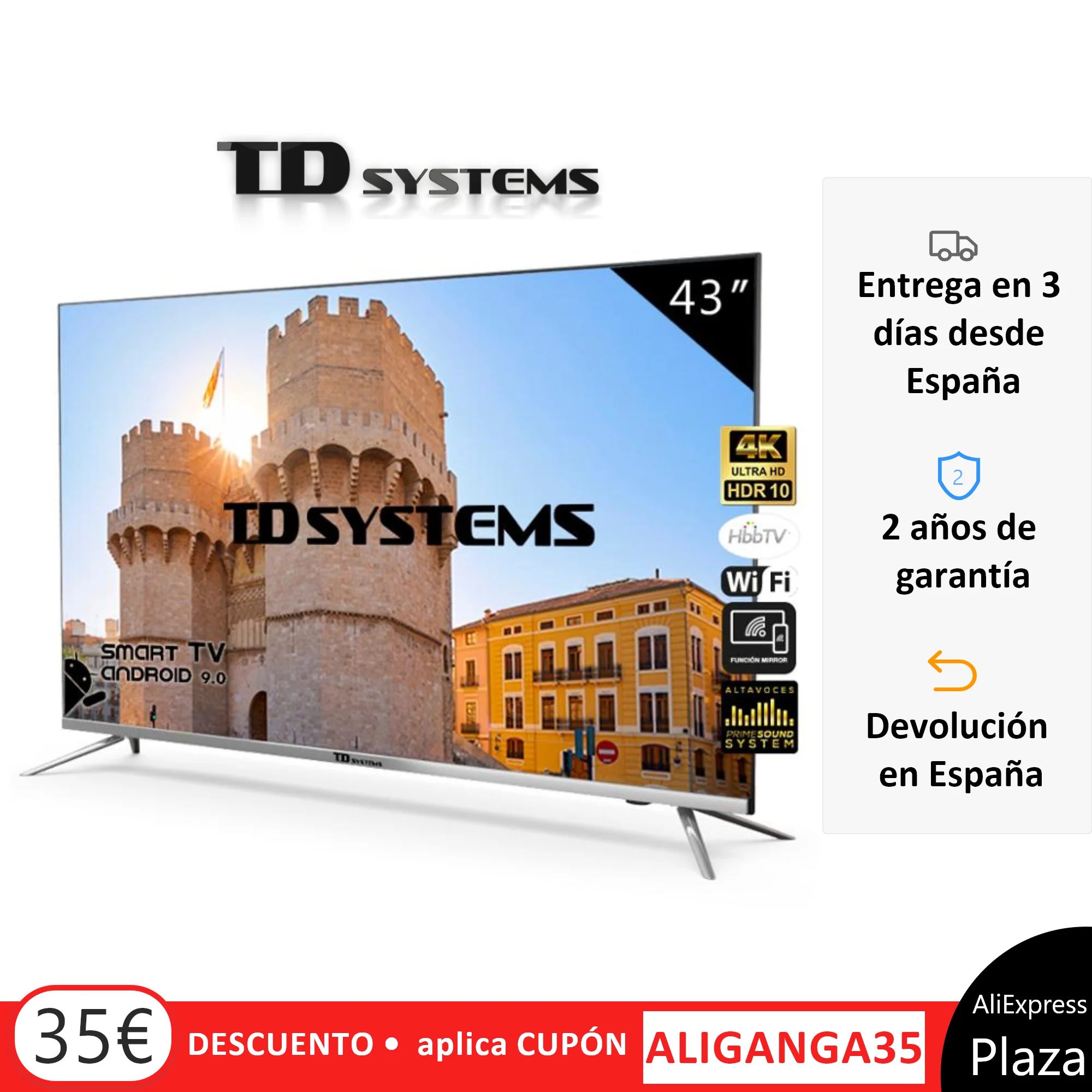 Best Offers Televisions Smart TV 43 Inch TD K43DLJ10US Systems. Uhd 4K HDR, DVB-T2/C/S2, HbbTV [Shipping from Spain, guarantee old 2]