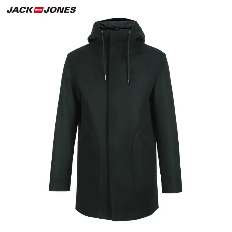 JackJones зимняя мужская парка с капюшоном шерстяное пальто Повседневная Длинная стеганая куртка пальто мужская одежда 218427506