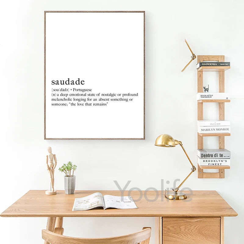 Saudade Definition Art Print Black and White Modern Minimalist Wall Art  Canvas Painting Picture for Living Room Home Decoration