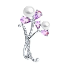 Серебряная брошь с жемчугом имитированным и аметистом SOKOLOV 92040086