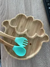 1 Conjunto de alimentación de bebé comida placas placa de bambú ovejas impermeable Tenedor de silicona cuchara BPA libre de vajilla de los niños vajilla