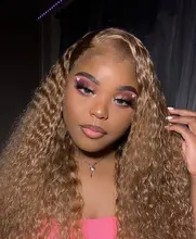 Color rubio rizado 13X4 frente de encaje pelucas de cabello humano Pre arrancado 180% brasileño encaje Frontal pelucas de cabello Remy rizado para las mujeres