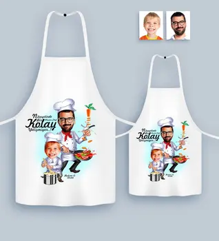 

Personalized Dual Father Son Master Chef Caricature Of Kitchen Apron Set Souvenir Reliable Quality Personalized design