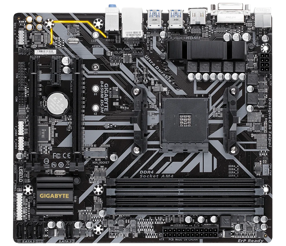 Материнская плата GIGABYTE B450M DS3H, SocketAM4, AMD B450, mATX