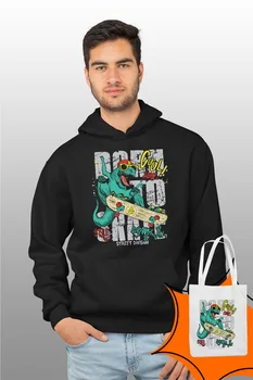 

Angemiel Wear Vicinity Skateboarder Dinosaur Black Male Hooded Sweatshirt Bags Kombin