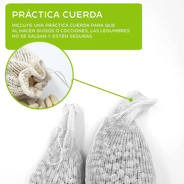 Malla Textil Bolsas de Cocción para Legumbres Almacenamiento Reutilizables  Bolsa Coladora 1kg Alimentos Bola Hierbas Frutas Verdura y Garbanzos  Ecológica Natural Rejilla Lavable Herramientas Organizadora de Cocina -  AliExpress