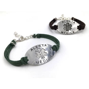 

Medical alert bracelet, SILVER, fur drawstring and closure with extender chain silver, allergies, EMERGENCY
