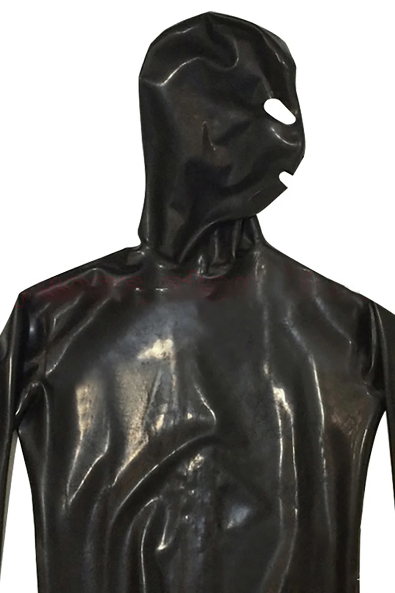 LinMe Unisex Footed Unitard Faux Leather PVC Shiny Clubwear Hook Mask Catsuit Full Coverage Wetlook Plus Size Halloween Costumes