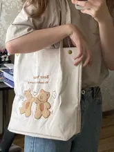 Bolso de hombro de PANA con bordado de ositos de la suerte para mujer, bolsa de lona a rayas, de tela ecológica, bolsas de compras bonitas y suaves