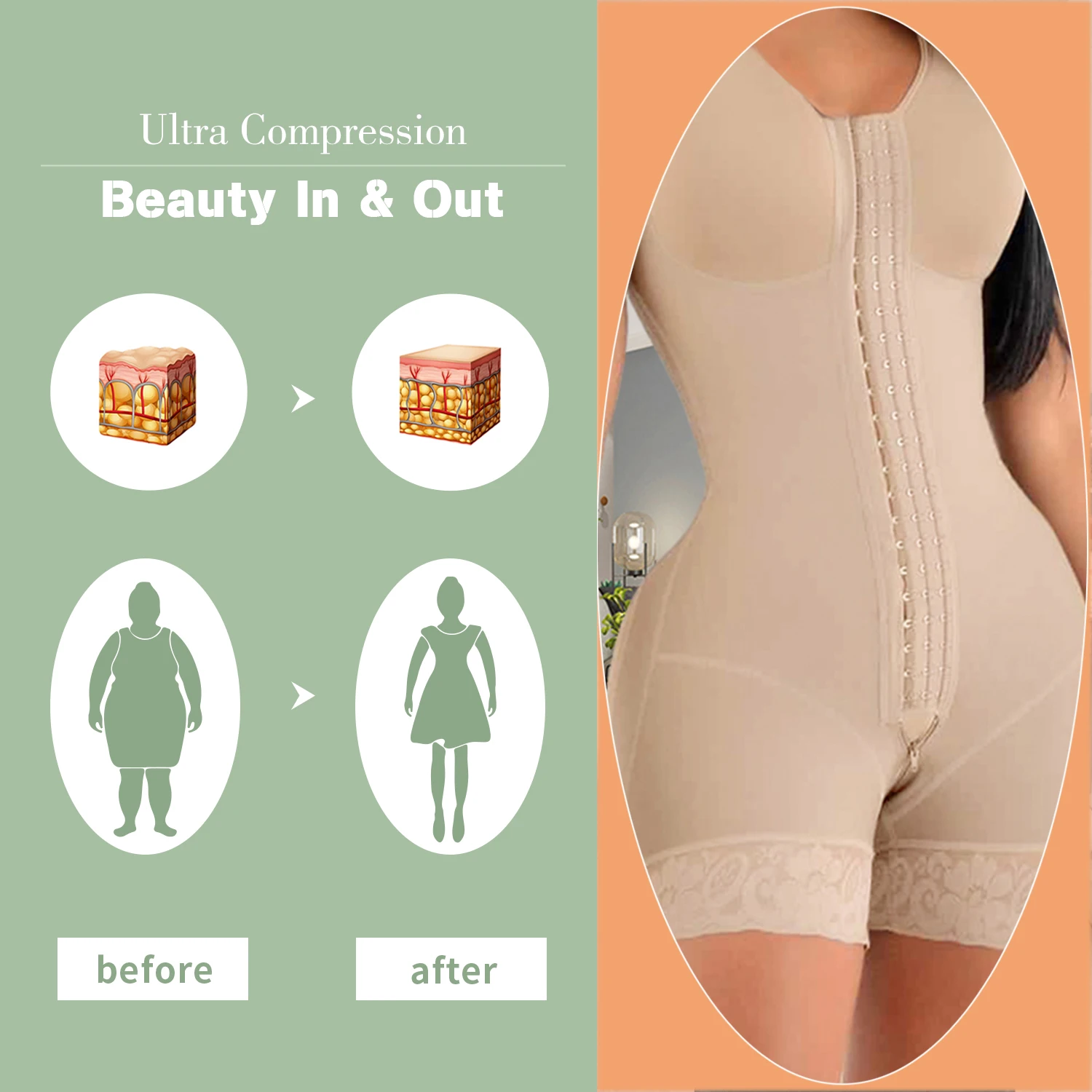 High Compression Short Girdle With Brooches Bust For Daily And Post-Surgical Use Slimming Sheath Belly Women