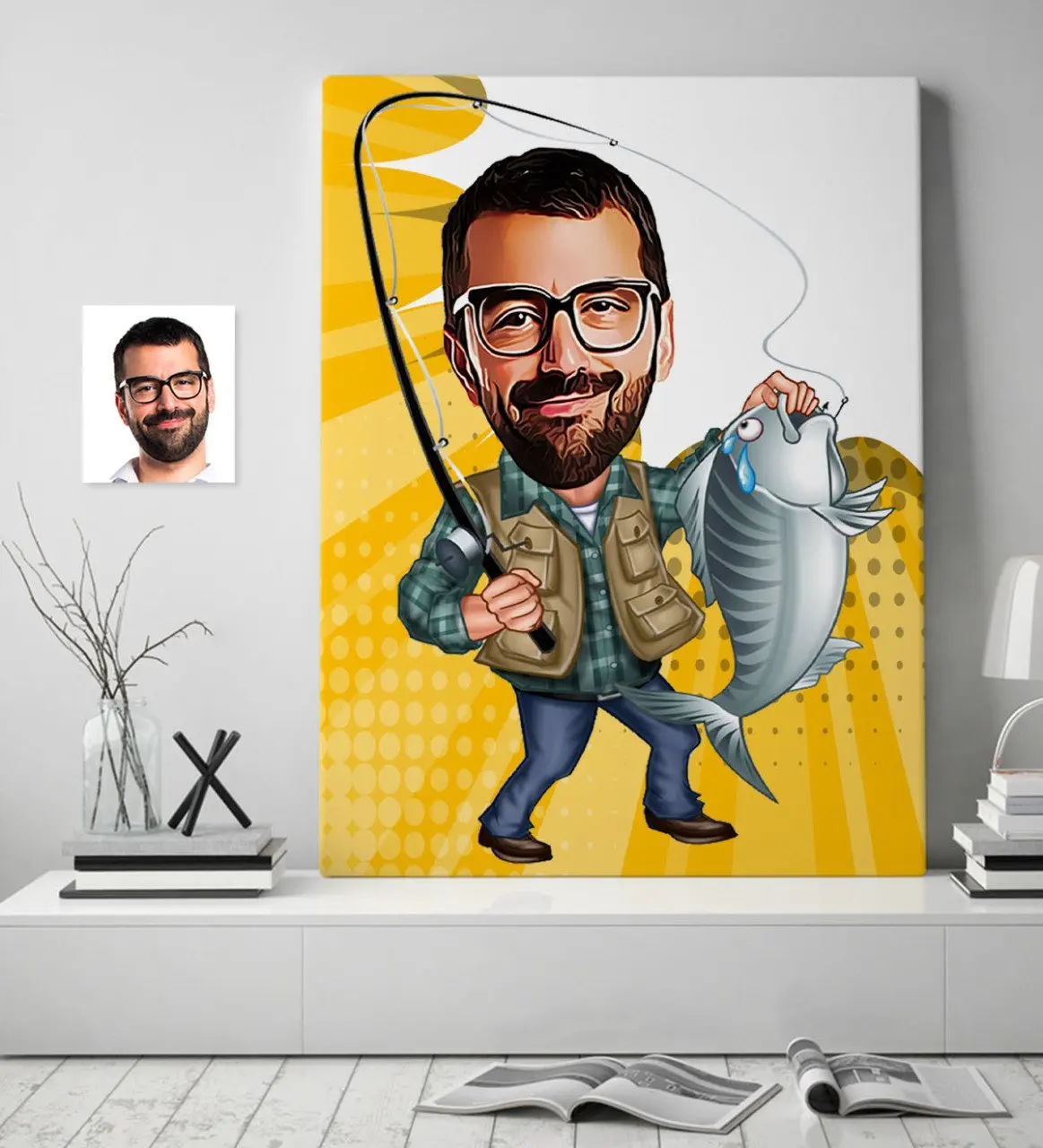 Personalized Men Turtleneck Cartoon Canvas Table (70x100 cm.) 1 | Дом и сад