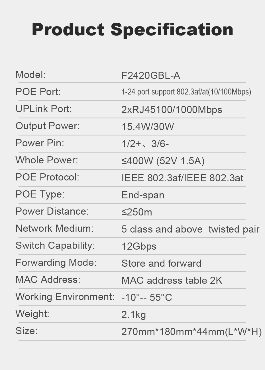 24 Порты и разъёмы коммутатор питания через Ethernet, 2 Uplink порт Gigabit Ethernet, 400W 802.3af/at, неуправляемый Plug& Play PoE+ переключатель