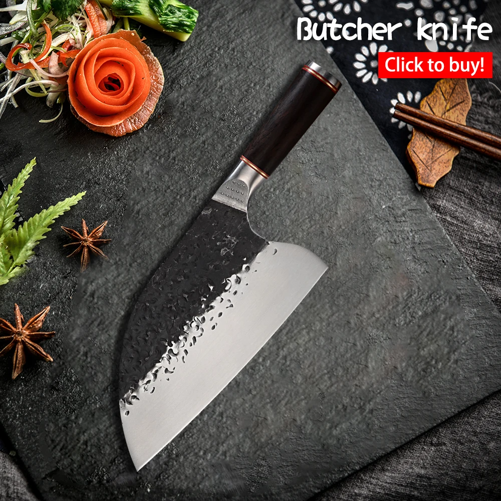 Кованый нож мясника ручной работы китайский мясницкий 5CR15 MOV из нержавеющей стали
