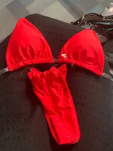 Nuevo verano Mujer tiras transparentes de cuello Halter sólida de Micro Tanga Set de Sujetador Bikini Sexy Tanga Push up traje de baño