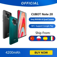 Cubot Note 20 Quattro Fotocamera Posteriori Dello Smartphone Offerta 4 Fotocamere Posteriori NFC 3GB + 64GB Da 6.5 Pollici 4200mAh Batteria Google Android 10 Doppia SIM Card del telefono mobile 4G LTE celular Face ID