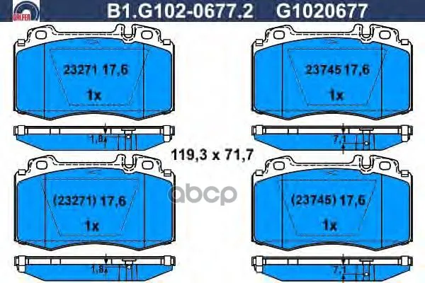 Колодки Тормозные Дисковые Galfer B1g10206772 GALFER арт. B1G10206772