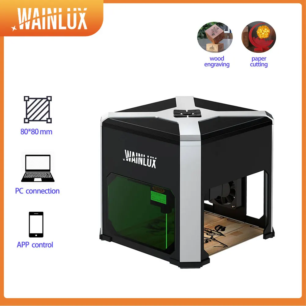 Wainlux-Impressora Gravadora a Laser, K6, Bluetooth, Portátil, Mini Gravação a Laser, Corte, 80x80mm, Máquina CNC, Suporte de Madeira, Plástico