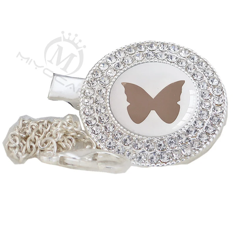 MIYOCAR lovely symbol unique silver bling pacifier clip pacifier holder white symbol with gold chain dummy clip LS-GW