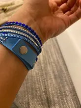 Pulsera de cuero con diamantes de imitación para mujer, brazalete de cristal, varias capas, joyería, novedad de 2016