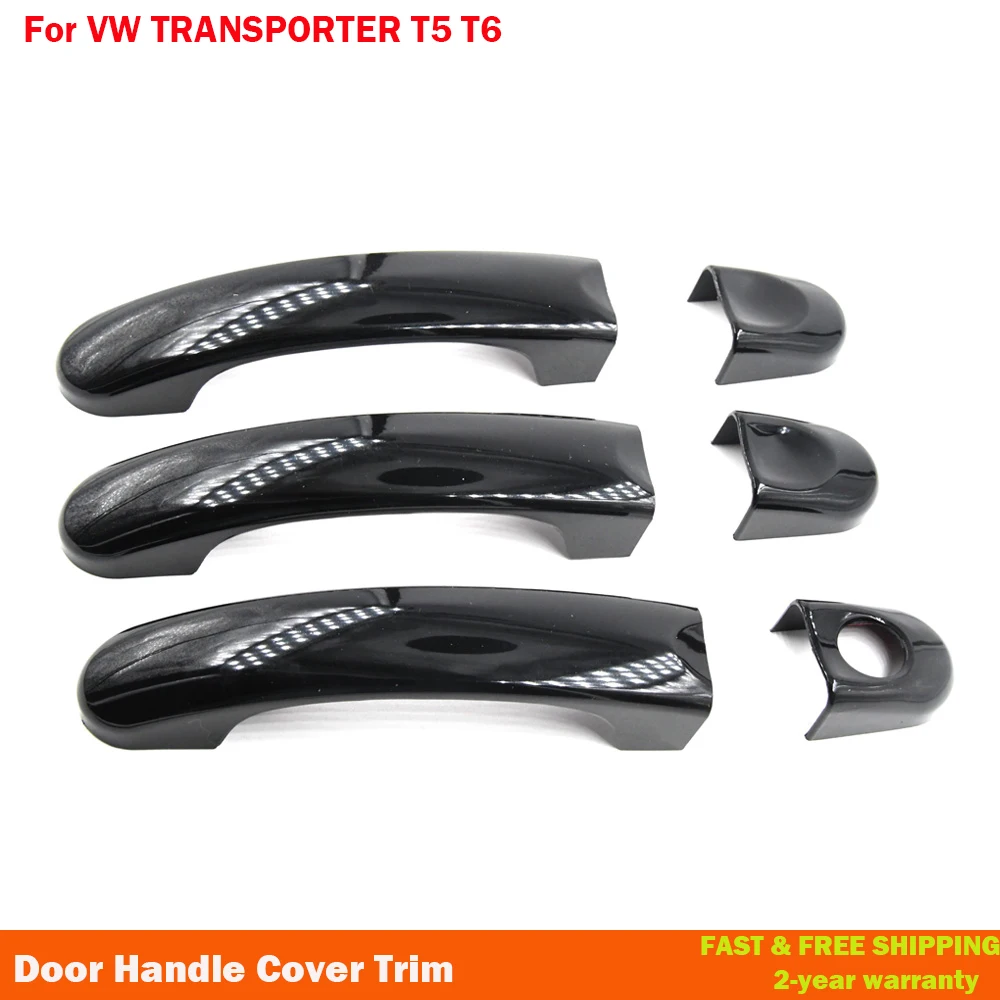 

Car Door Handle Cover Trim Gloss Black/Carbon Fiber For Volkswagen VW T5 T6 Transporter Caravelle Caddy Van