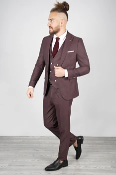 

DeepSEA Burgundy Luxury Mens Tuxedo Suits Dot Pattern Tight-Fitting Mould One Button Groom Business (Blazer + Pants + vest) 19010811