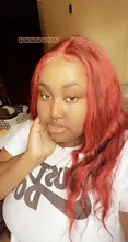 Topodmido 13x4 Color rojo del pelo humano del frente del cordón pelucas con minimechones resaltar el Color de cabello Remy brasileño peluca con malla frontal para las mujeres