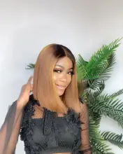 Pelucas de cabello humano con encaje Frontal para mujer, 1B/27 Bob corto, 180%, brasileño, 13x4, ombré, Bob, Remy, 4x4, cierre de encaje