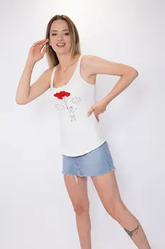 

Angemiel Wear To The Skies With Balloons Flying In Love Cotton White Women 'S Shoulder Blouse Undershirt