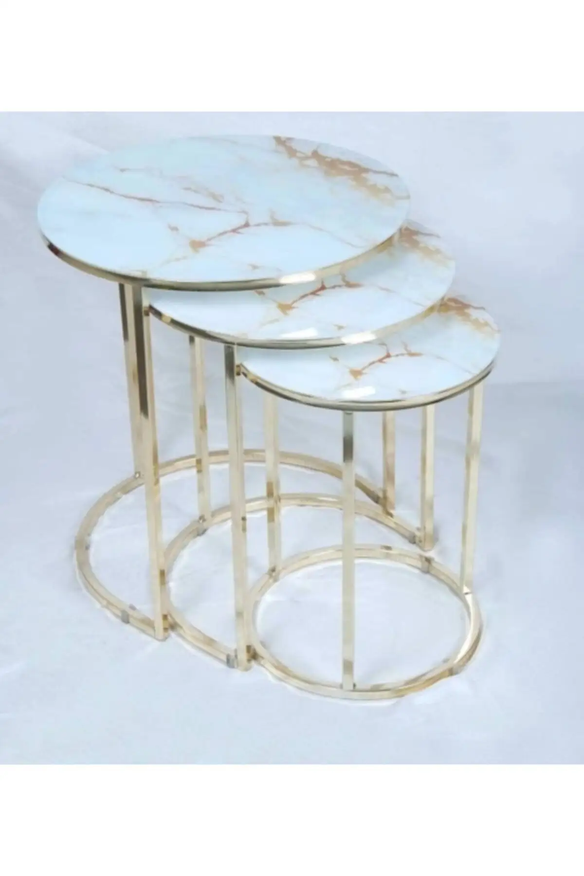 

HOME White Gold Marble Design Triple Nesting Table